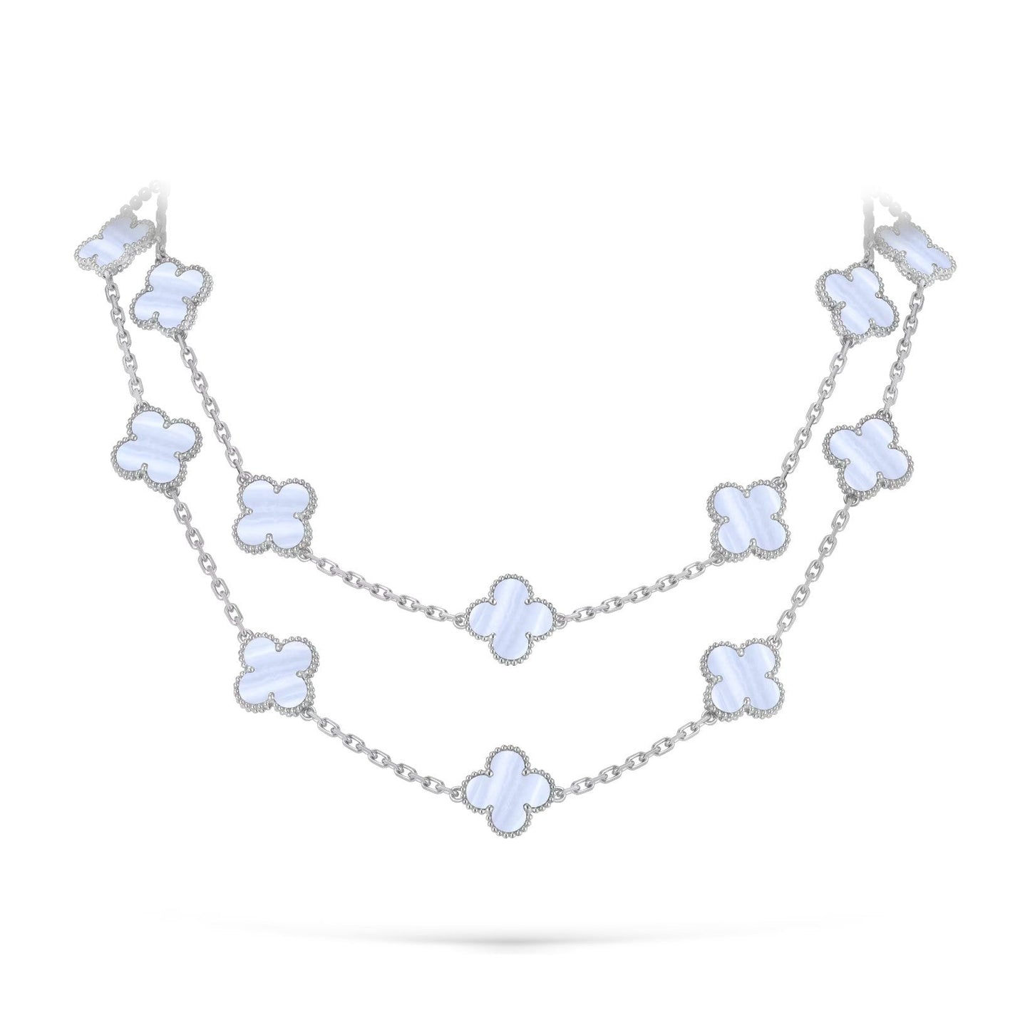 [Limara]CLASSIC 20-MOTIF LUCKY CLOVER LONG NECKLACE WHITE GOLD COLLECTION