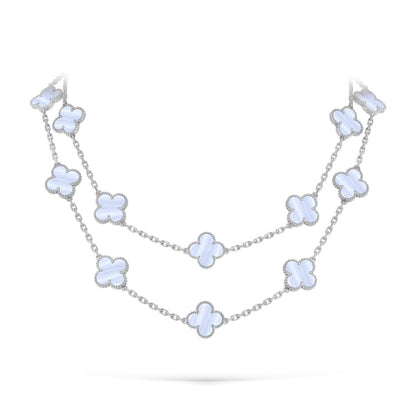 [Limara]CLASSIC 20-MOTIF LUCKY CLOVER LONG NECKLACE WHITE GOLD COLLECTION