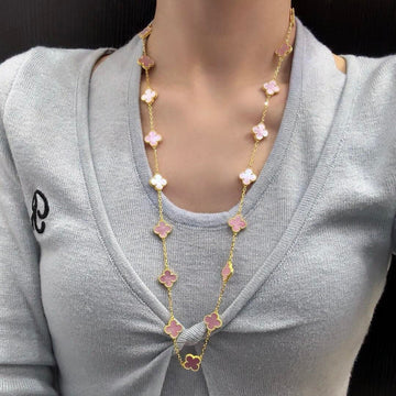 [Limara]CLOVER 20 MOTIFS PINK MOP NECKLACE