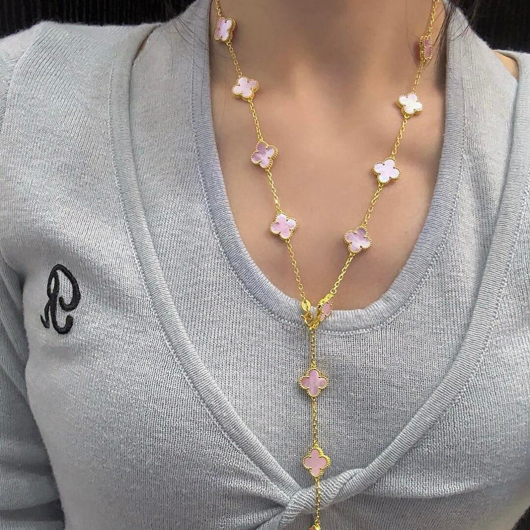 [Limara]CLOVER 20 MOTIFS PINK MOP NECKLACE