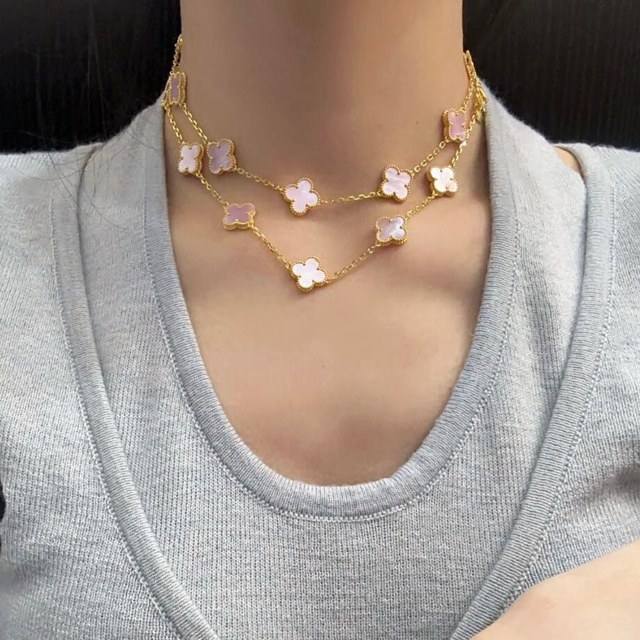 [Limara]CLOVER 20 MOTIFS PINK MOP NECKLACE