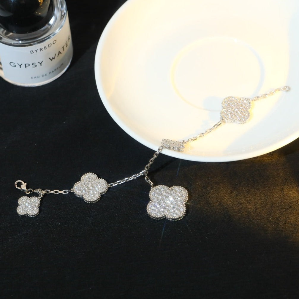 [Limara]CLOVER BRACELET 5 MOTIF SILVER DIAMOND PAVED