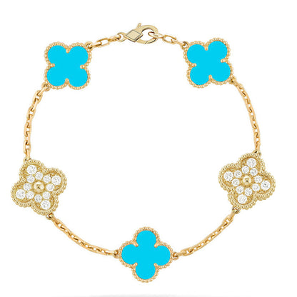 [Limara]LUCKY CLOVER 5-MOTIF BRACELET - TURQUOISE COLLECTION
