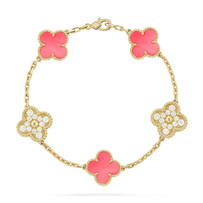 [Limara]LUCKY CLOVER 5-MOTIF BRACELET - PINK MOTHER-OF-PEARL COLLECTION