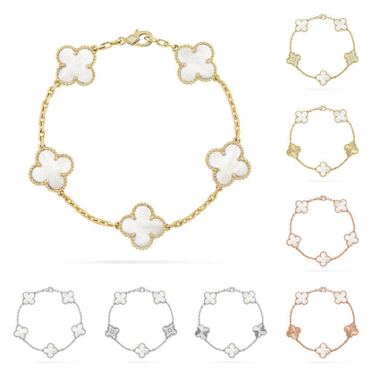 [Limara]LUCKY CLOVER 5-MOTIF BRACELET - WHITE MOTHER-OF-PEARL COLLECTION