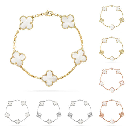 [Limara]LUCKY CLOVER 5-MOTIF BRACELET - WHITE MOTHER-OF-PEARL COLLECTION
