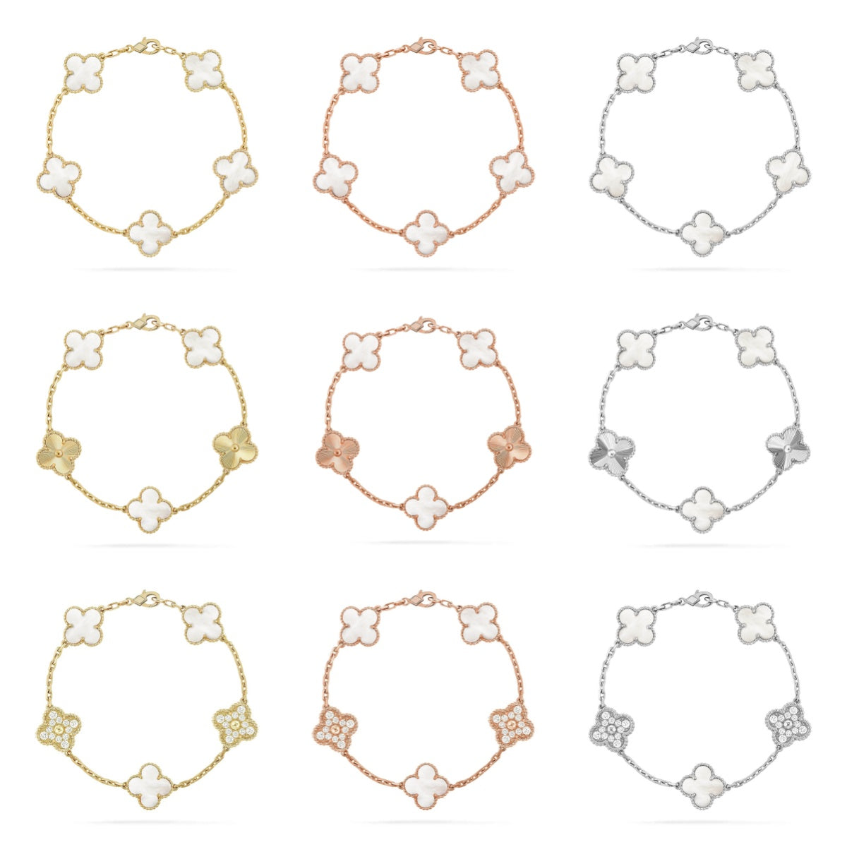 [Limara] CLOVER WHITE PEARL MOP 5 MOTIF BRACELET COLLECTION