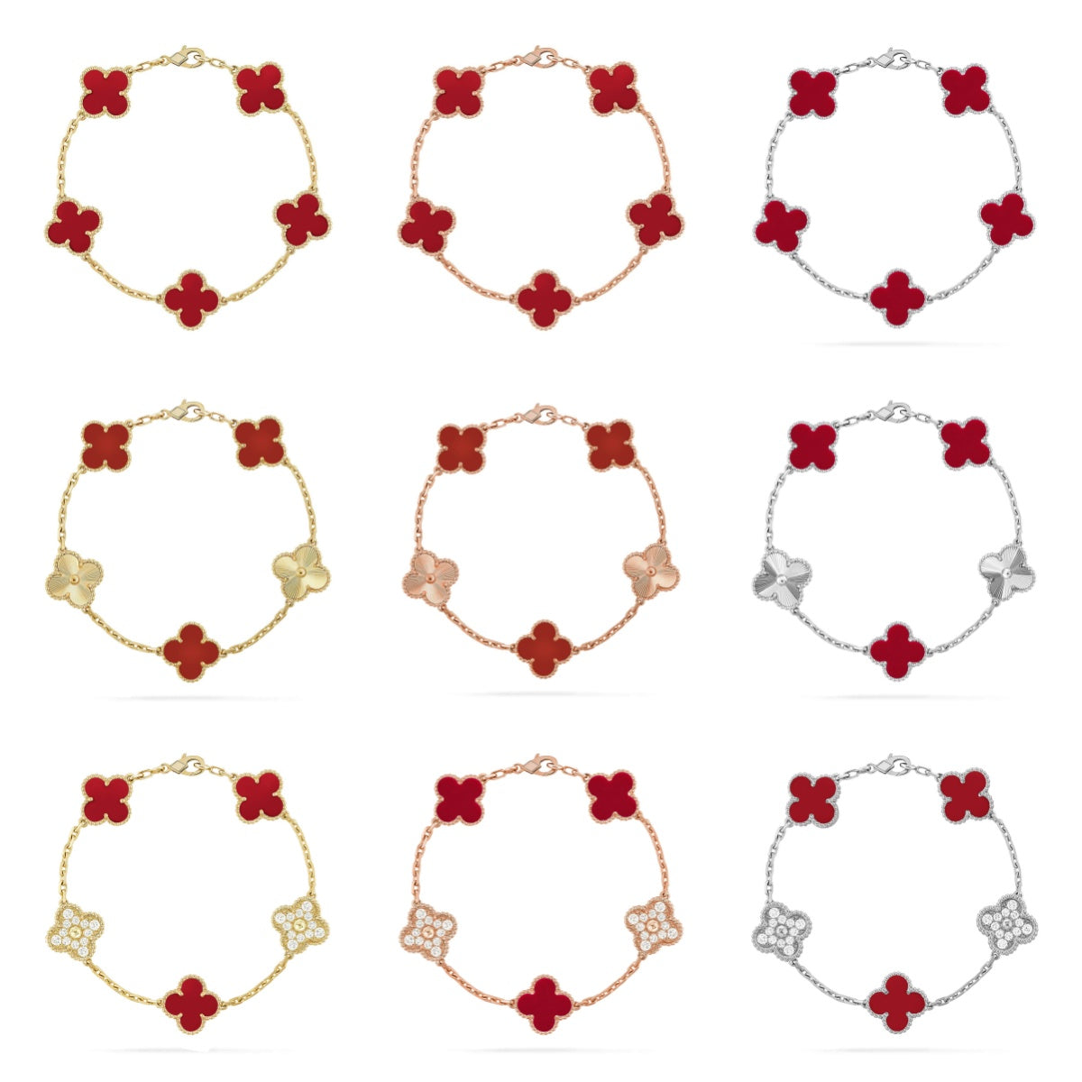 [Limara]  CLOVER 5 MOTIF RED CORNELIAN BRACELET COLLECTION