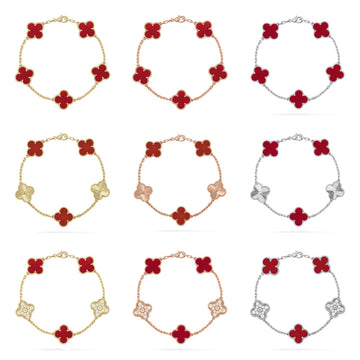 [Limara]  CLOVER 5 MOTIF RED CORNELIAN BRACELET COLLECTION