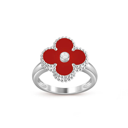 [Limara]LUCKY CLOVER DIAMOND-ACCENT WHITE GOLD RING COLLECTION