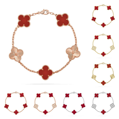 [Limara]LUCKY CLOVER 5-MOTIF BRACELET - RED CARNELIAN COLLECTION