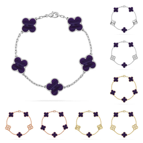[Limara]LUCKY CLOVER 5-MOTIF BRACELET - CHAROITE COLLECTION