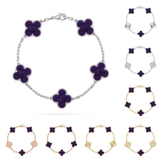 [Limara]LUCKY CLOVER 5-MOTIF BRACELET - CHAROITE COLLECTION