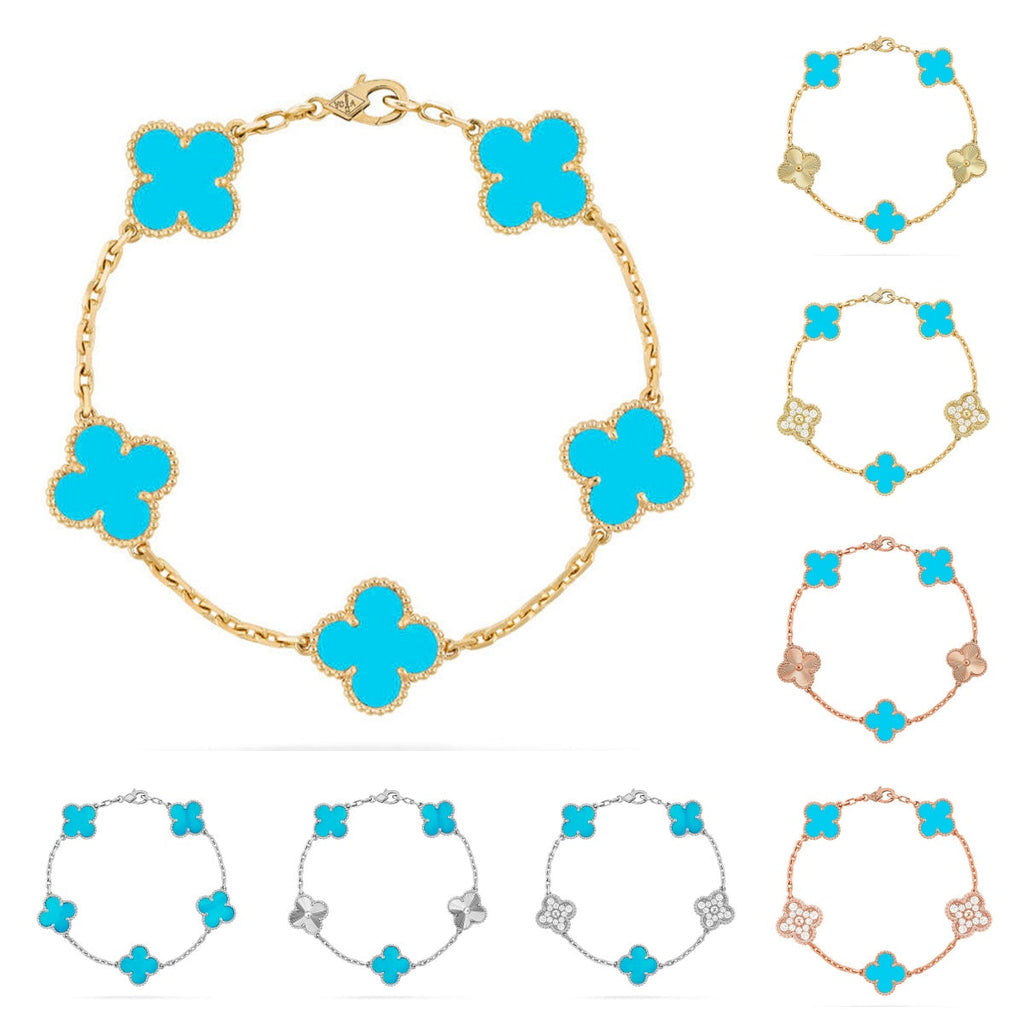 [Limara]LUCKY CLOVER 5-MOTIF BRACELET - TURQUOISE COLLECTION