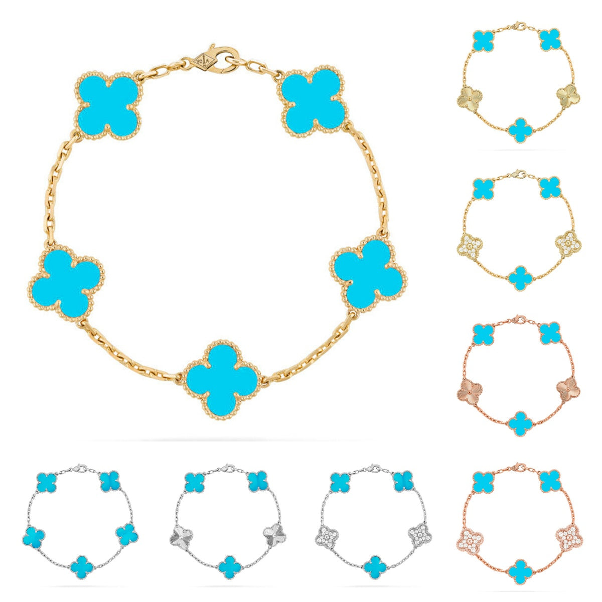 [Limara]LUCKY CLOVER 5-MOTIF BRACELET - TURQUOISE COLLECTION