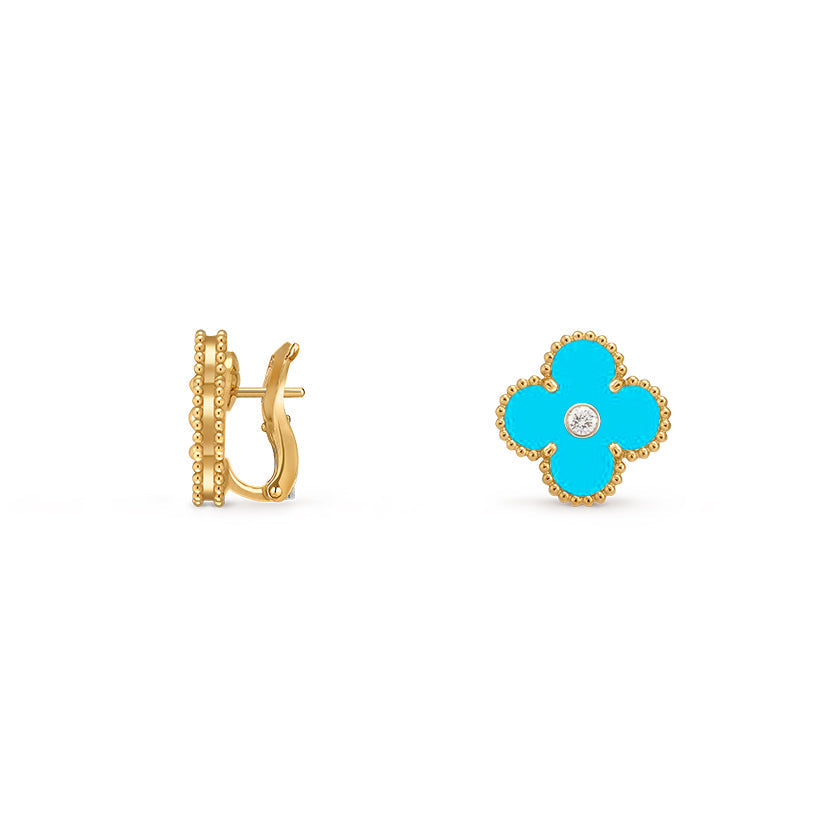 [Limara]15MM CLOVER FLOWER STUD EARRINGS DIAMOND-GOLD COLLECTION