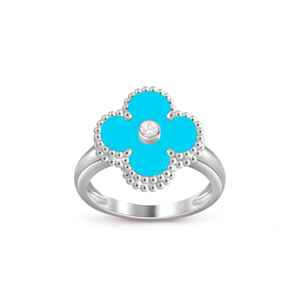 [Limara]LUCKY CLOVER DIAMOND-ACCENT WHITE GOLD RING COLLECTION