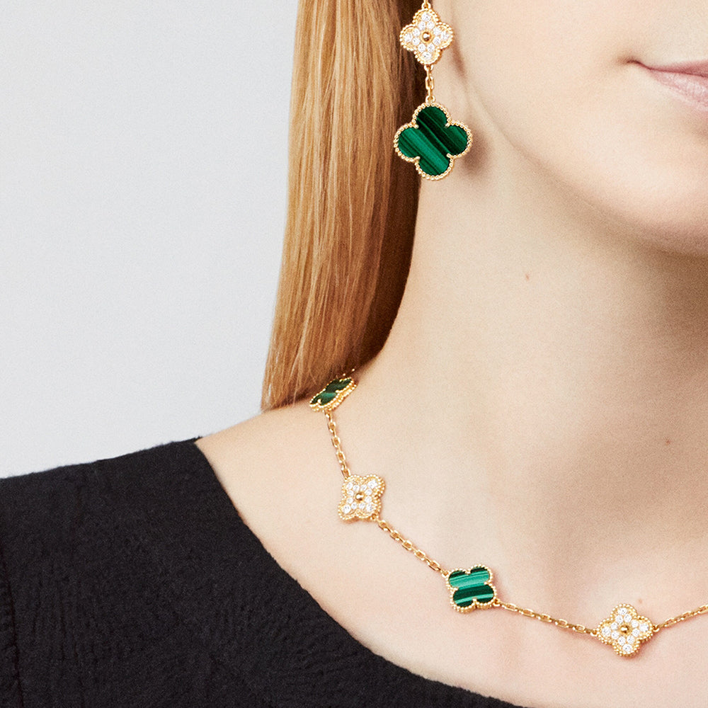 [Limara]CLOVER 10 MOTIFS MALACHITE DIAMOND NECKLACE