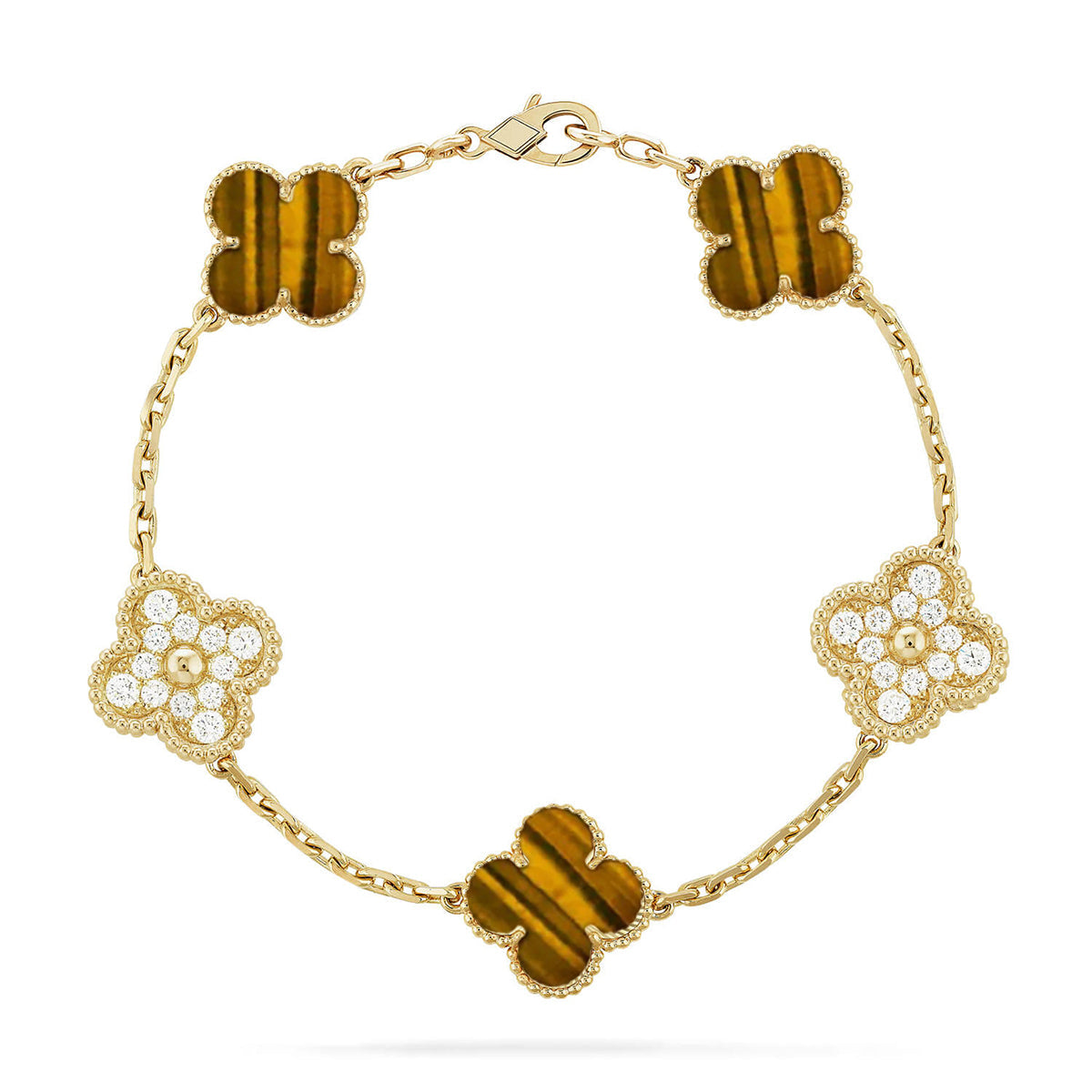 [Limara]LUCKY CLOVER 5-MOTIF BRACELET -  TIGER’S EYE COLLECTION