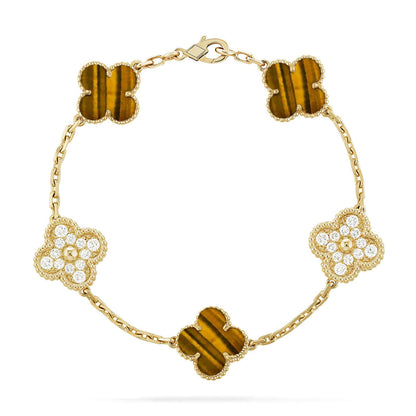 [Limara]LUCKY CLOVER 5-MOTIF BRACELET -  TIGER’S EYE COLLECTION