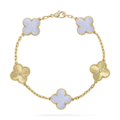 [Limara]LUCKY CLOVER 5-MOTIF BRACELET - PURPLE CHALCEDONY COLLECTION