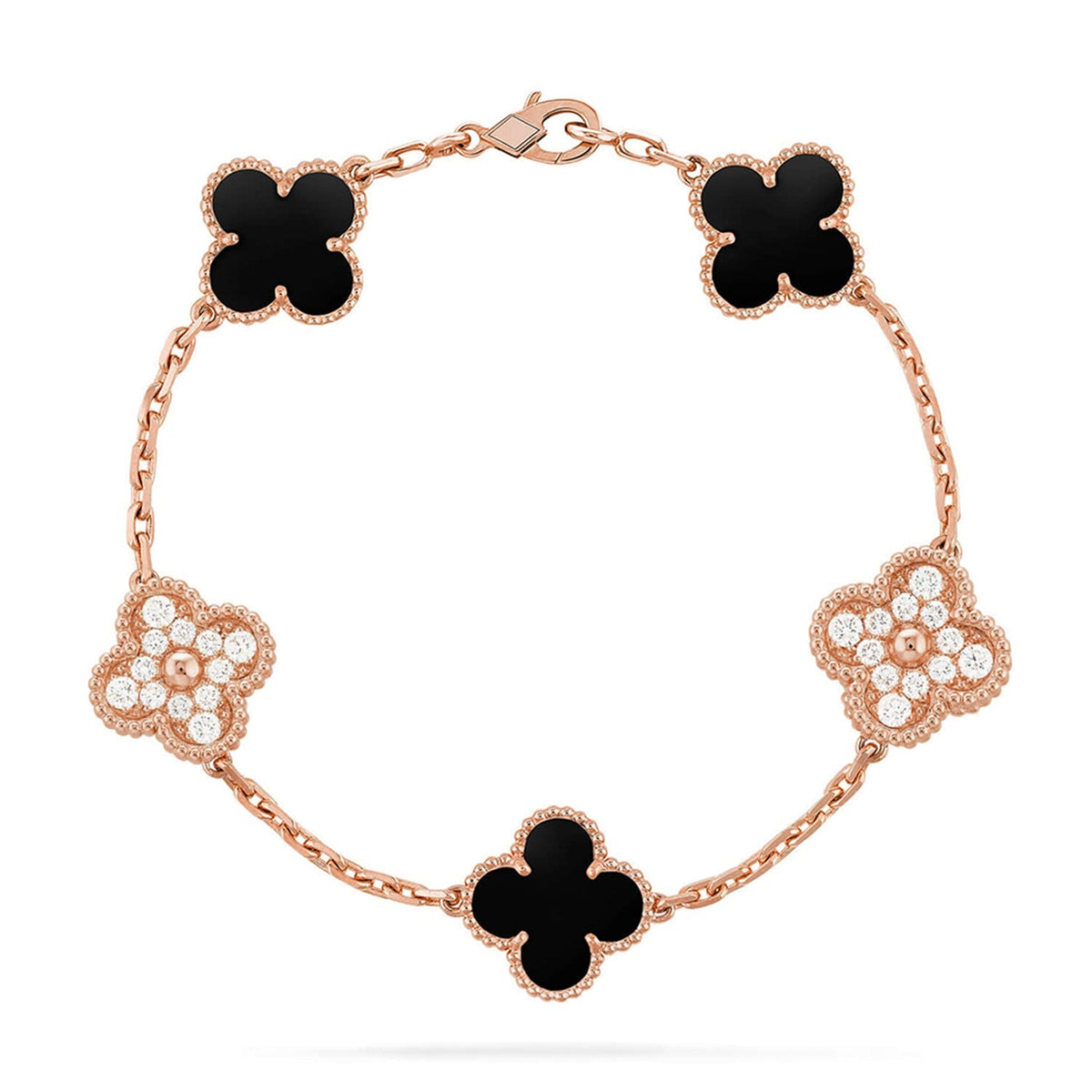 [Limara]LUCKY CLOVER 5-MOTIF BRACELET - BLACK OXNY COLLECTION