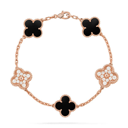 [Limara]LUCKY CLOVER 5-MOTIF BRACELET - BLACK OXNY COLLECTION