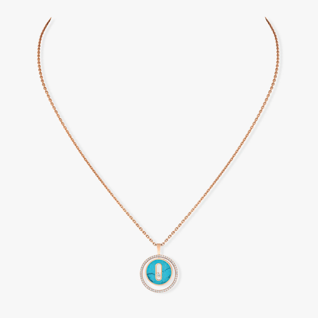 [Limara]LUCKY MOVE 1 DIAMOND TURQUOISE PINK GOLD DIAMOND NECKLACE