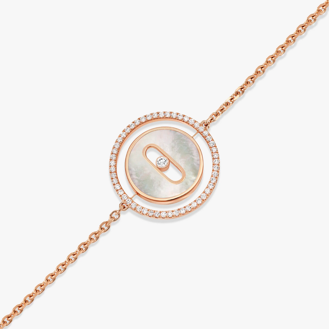 [Limara]LUCKY MOVE WHITE MOTHER OF PEARL PINK GOLD DIAMOND BRACELET