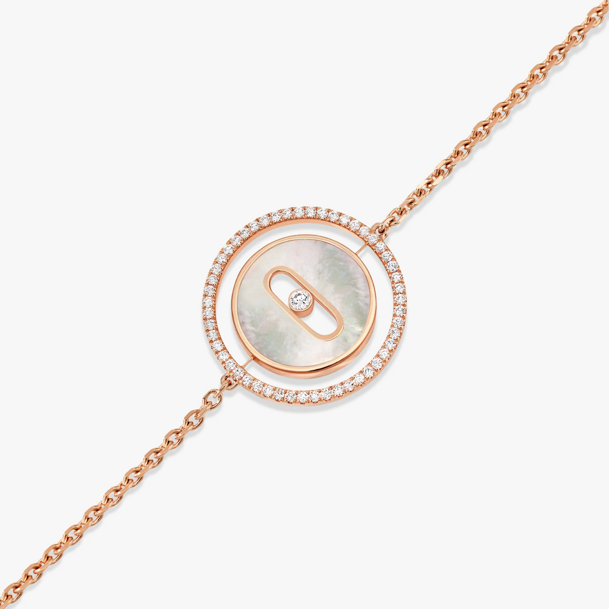 [Limara]LUCKY MOVE WHITE MOTHER OF PEARL PINK GOLD DIAMOND BRACELET