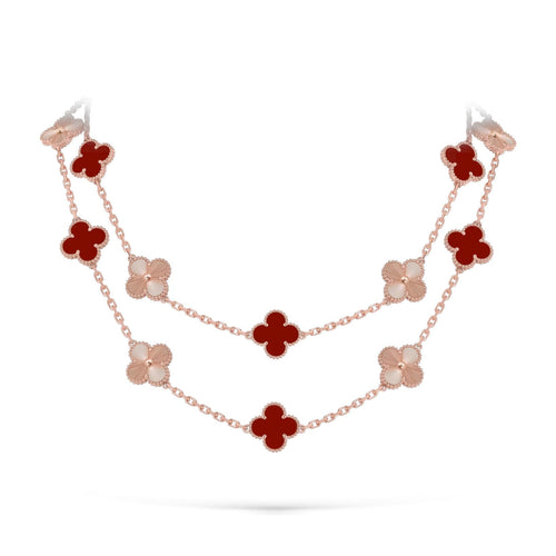 [Limara]CLASSIC 20-MOTIF LUCKY CLOVER LONG NECKLACE ROSE GOLD COLLECTION