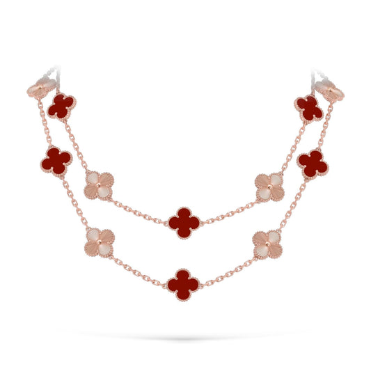 [Limara]CLASSIC 20-MOTIF LUCKY CLOVER LONG NECKLACE ROSE GOLD COLLECTION
