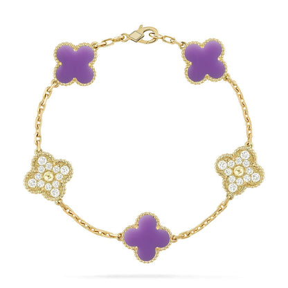 [Limara]LUCKY CLOVER 5-MOTIF BRACELET - LAVENDER COLLECTION