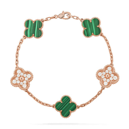[Limara]LUCKY CLOVER 5-MOTIF BRACELET - MALACHITE COLLECTION