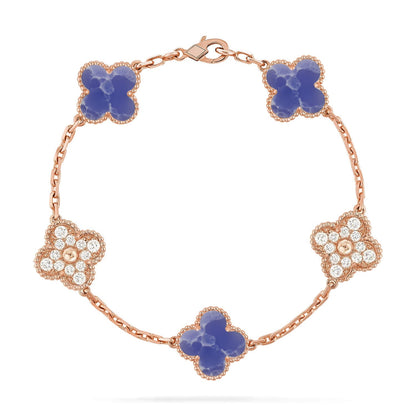 [Limara]LUCKY CLOVER 5-MOTIF BRACELET - BLUE LARIMAR COLLECTION