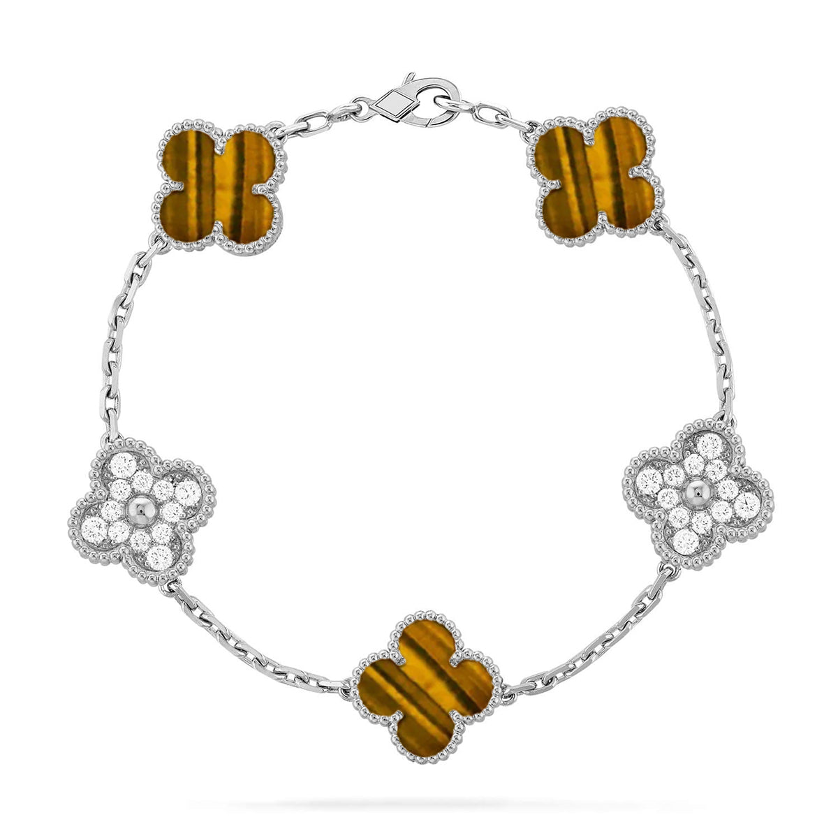 [Limara]LUCKY CLOVER 5-MOTIF BRACELET -  TIGER’S EYE COLLECTION