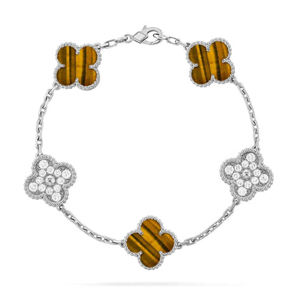 [Limara]LUCKY CLOVER 5-MOTIF BRACELET -  TIGER’S EYE COLLECTION