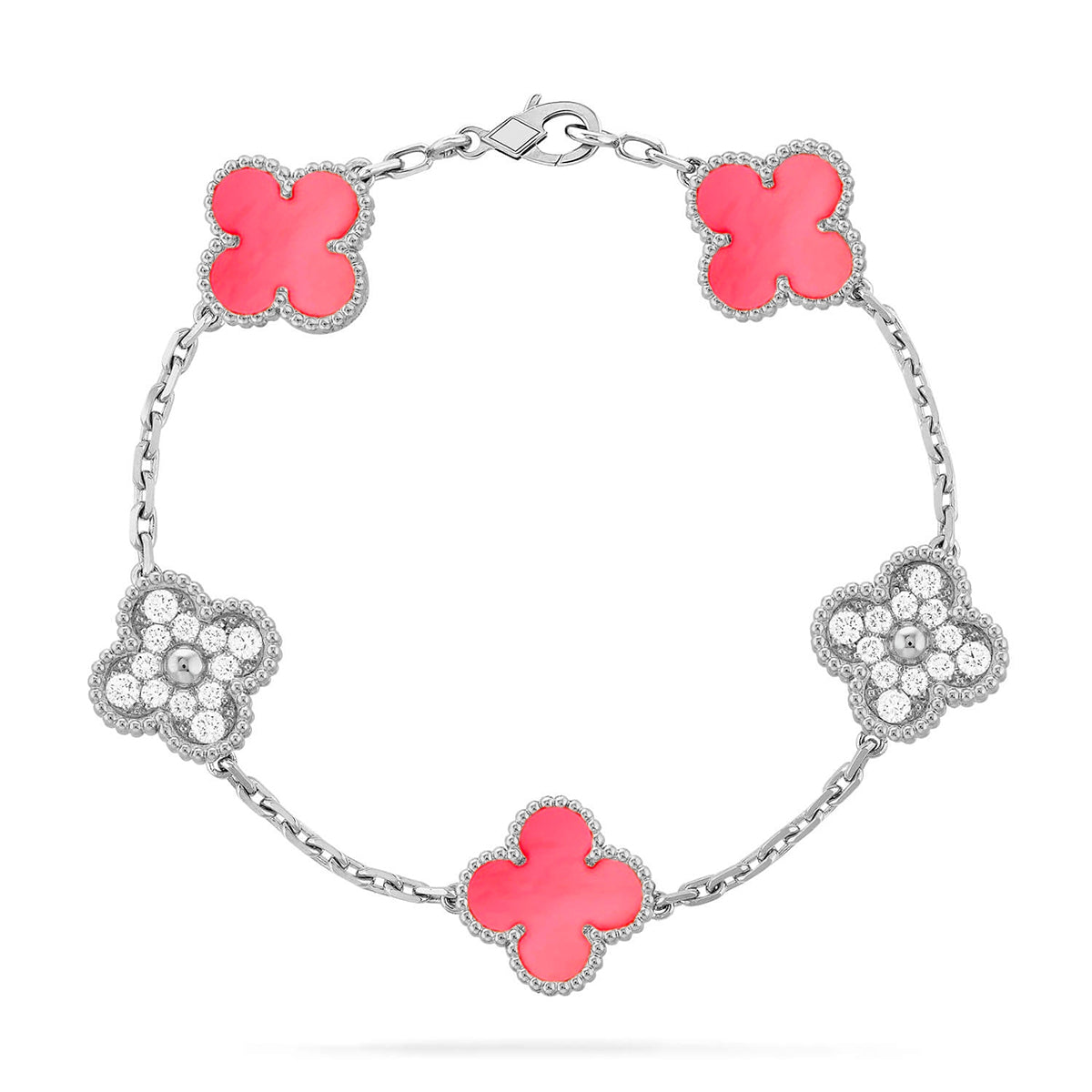 [Limara]LUCKY CLOVER 5-MOTIF BRACELET - PINK MOTHER-OF-PEARL COLLECTION