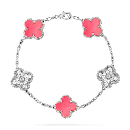 [Limara]LUCKY CLOVER 5-MOTIF BRACELET - PINK MOTHER-OF-PEARL COLLECTION