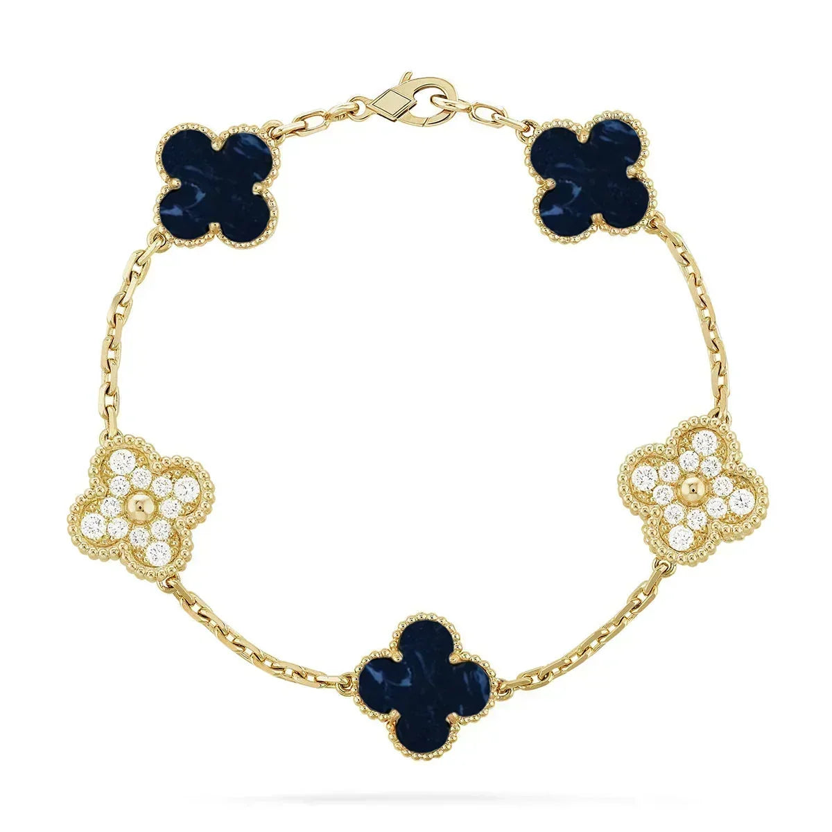 [Limara]Clover 5-Motif Malachite & Pietersite Bracelet Stack Set