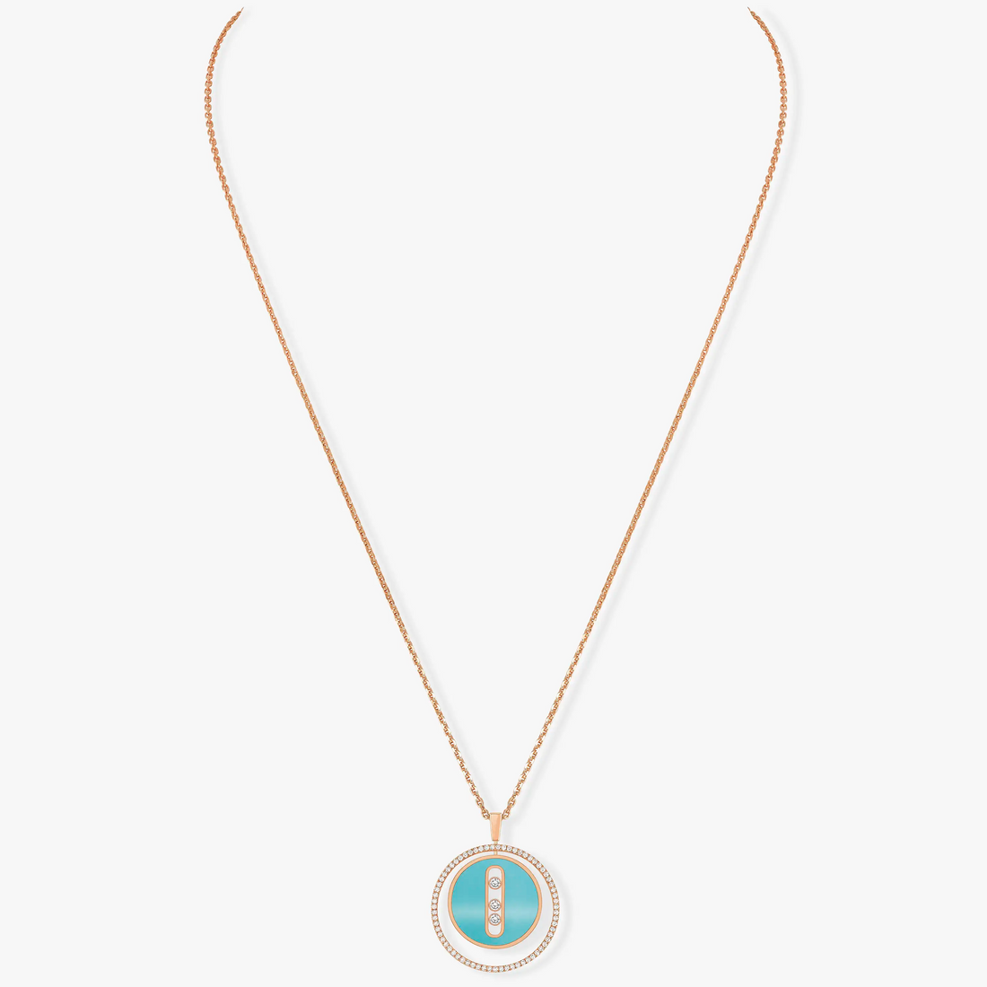 [Limara]LUCKY MOVE 3 DIAMONDS TURQUOISE PINK GOLD DIAMOND NECKLACE