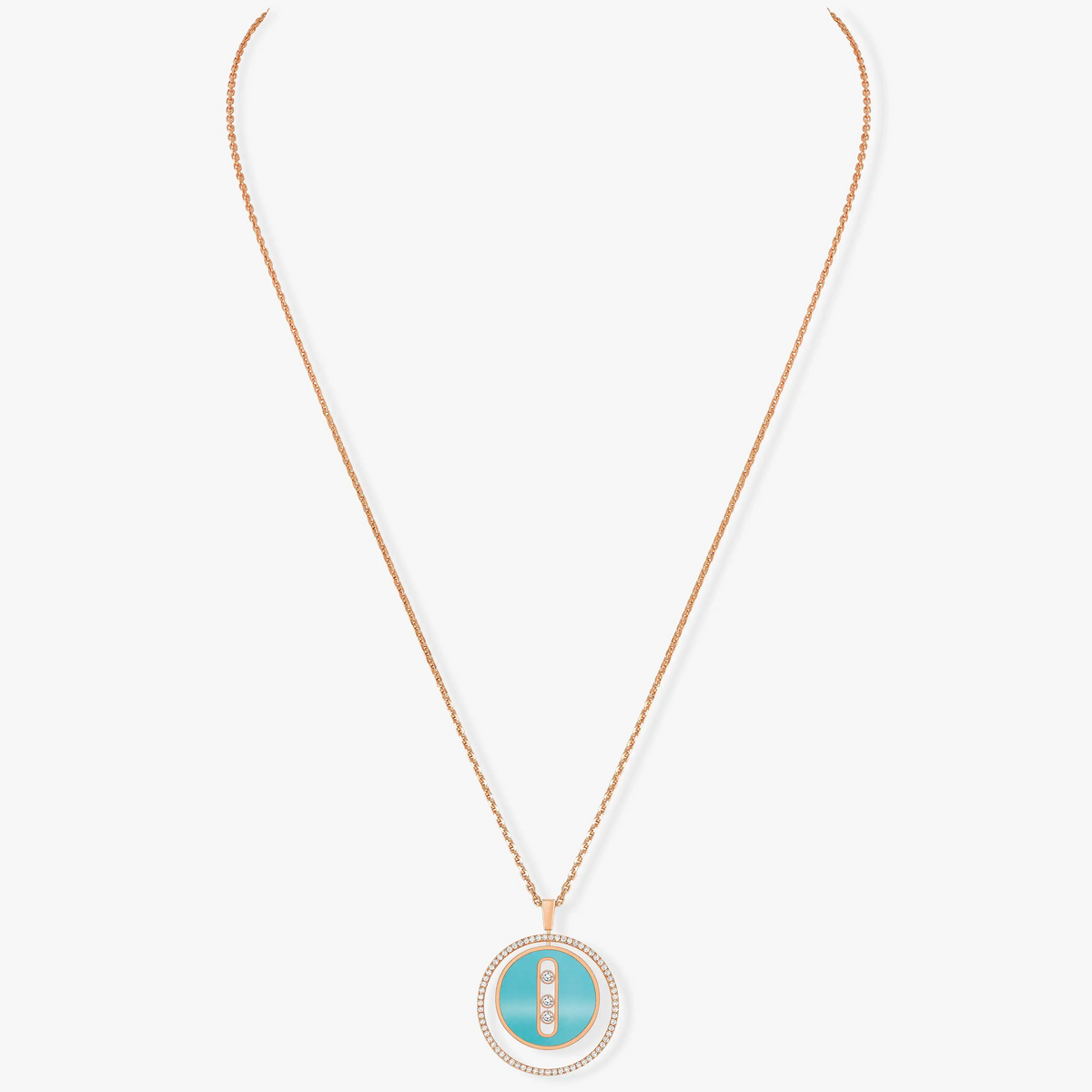 [Limara]LUCKY MOVE 3 DIAMONDS TURQUOISE PINK GOLD DIAMOND NECKLACE