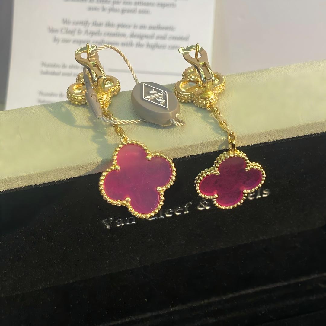 [Limara]NEW CLOVER 2 MOTIF PINK ENAMEL EARRINGS