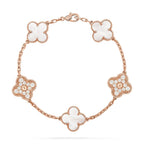 [Limara]LUCKY CLOVER 5-MOTIF-ARMBAND – WEISSES PERLMUTT-KOLLEKTION