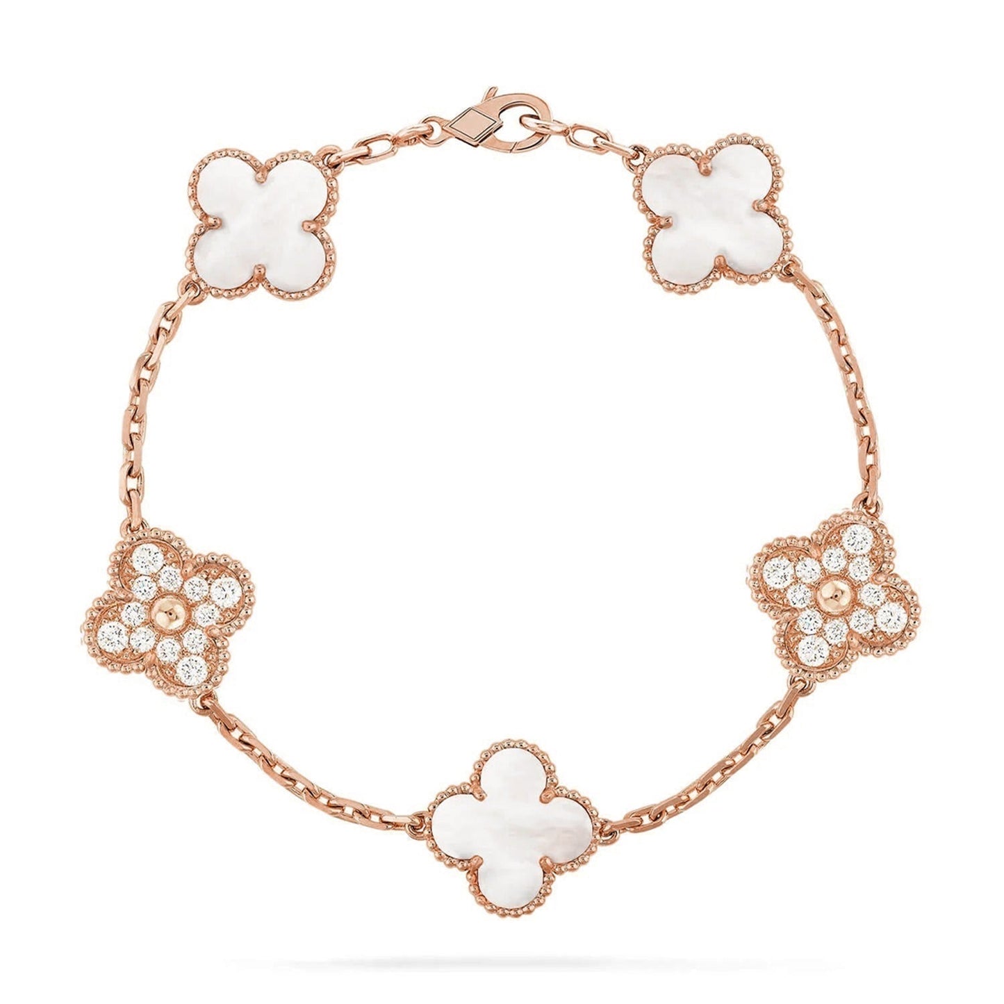 [Limara]LUCKY CLOVER 5-MOTIF BRACELET - WHITE MOTHER-OF-PEARL COLLECTION