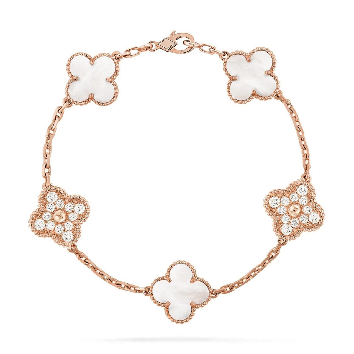[Limara]LUCKY CLOVER 5-MOTIF BRACELET - WHITE MOTHER-OF-PEARL COLLECTION