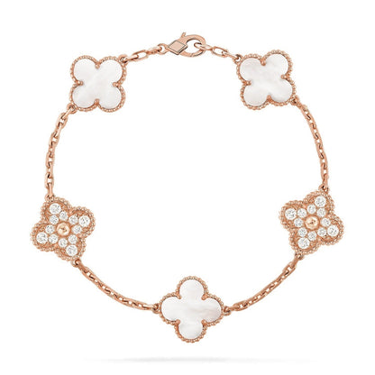 [Limara]LUCKY CLOVER 5-MOTIF BRACELET - WHITE MOTHER-OF-PEARL COLLECTION