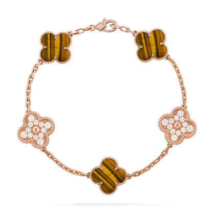 [Limara]LUCKY CLOVER 5-MOTIF BRACELET -  TIGER’S EYE COLLECTION