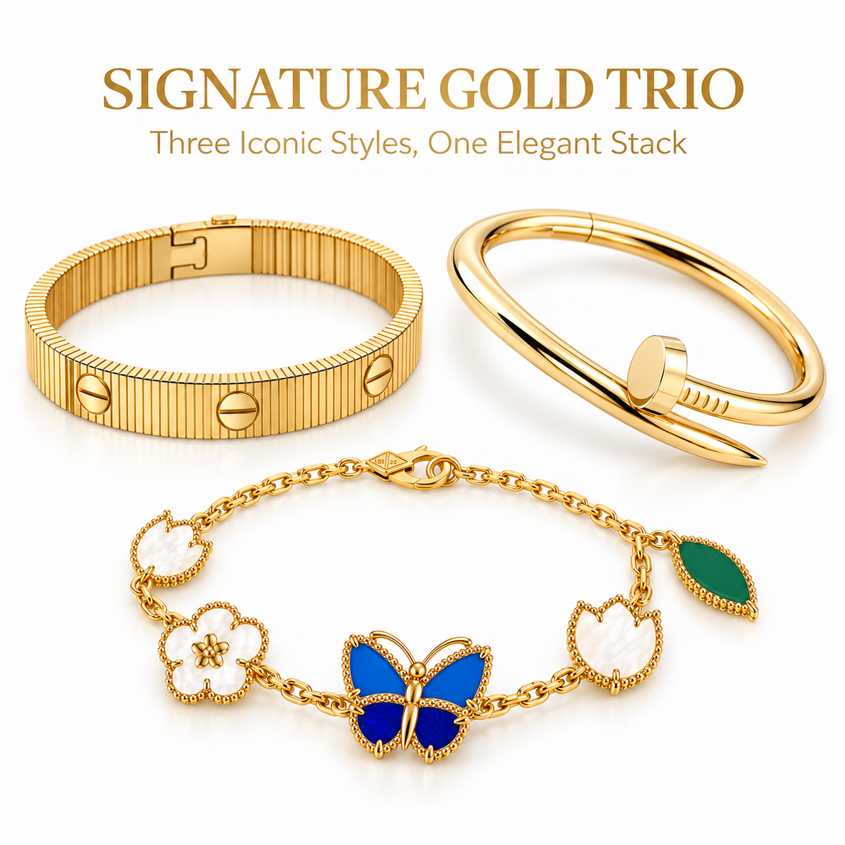 [Limara]Clover Lucky Spring & Love & Juste Garden 3-Piece  Bracelet Stack Set