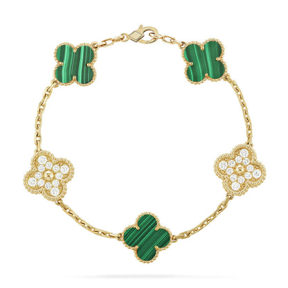 [Limara]LUCKY CLOVER 5-MOTIF BRACELET - MALACHITE COLLECTION